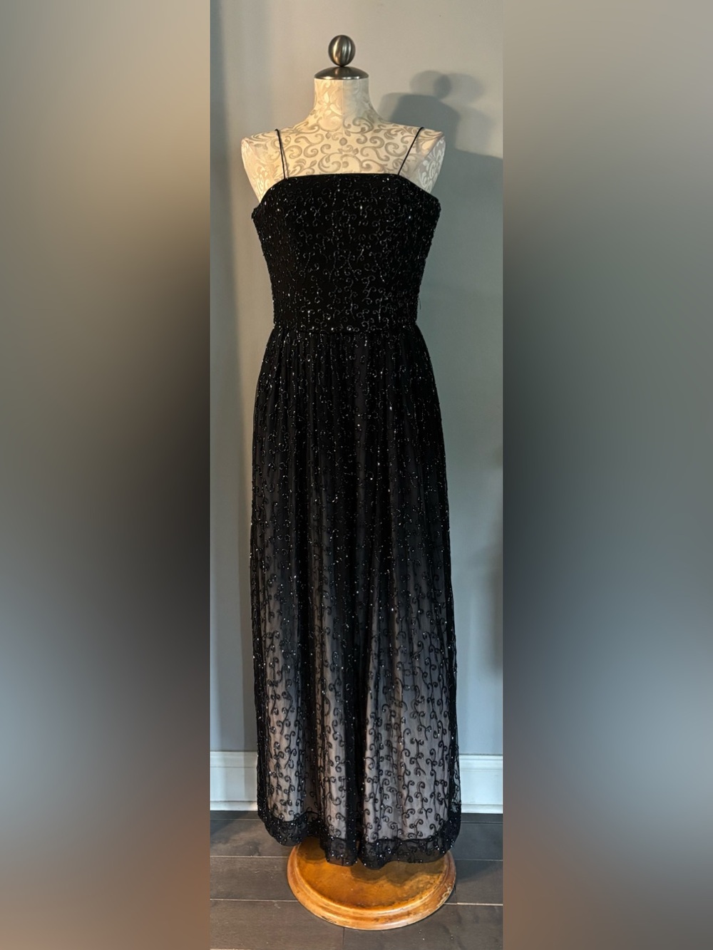 Vintage Cache Stunning Black Beaded Maxi Gown Y2K